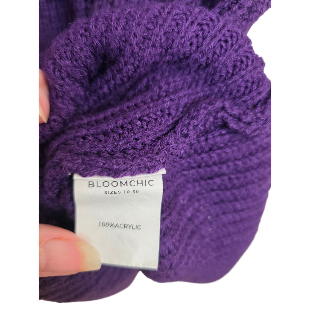 Bloomchic Purple Textured V Neck Long Sleeve Knit Sweater Dress Size 12 - Picture 5 of 10